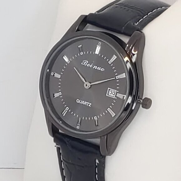 Men's Vintage Design Dress Watch 2 Hand Quartz Leather Strap 40mm - Picture 1 of 11